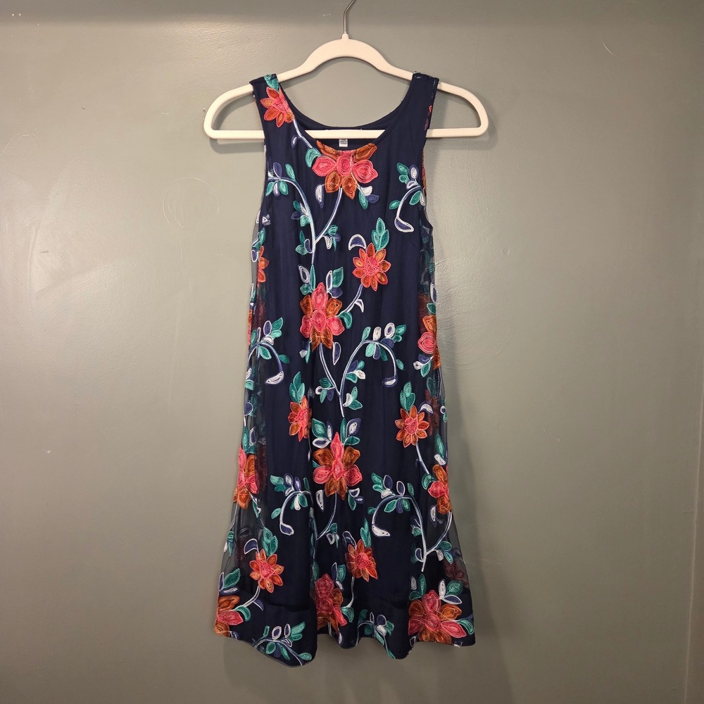 Robbie Bee Women's Floral Embroidered Mesh Overlay Dress, Size PXS